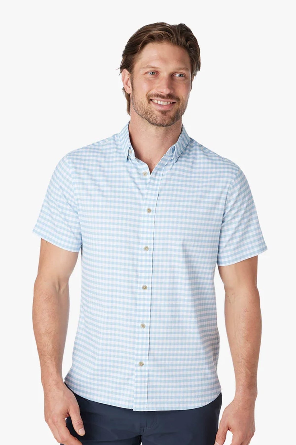 Cerulean Check Woven Short Sleeve Windward Shirt
