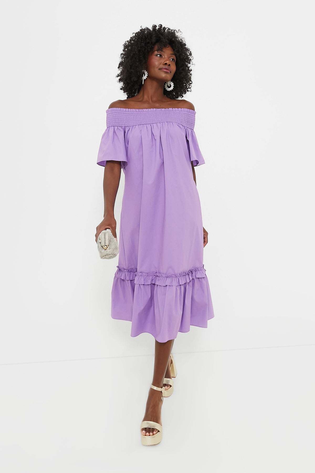 Purple Shirred Capri Midi Dress