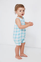 Blue Painted Gingham Shortie Romper
