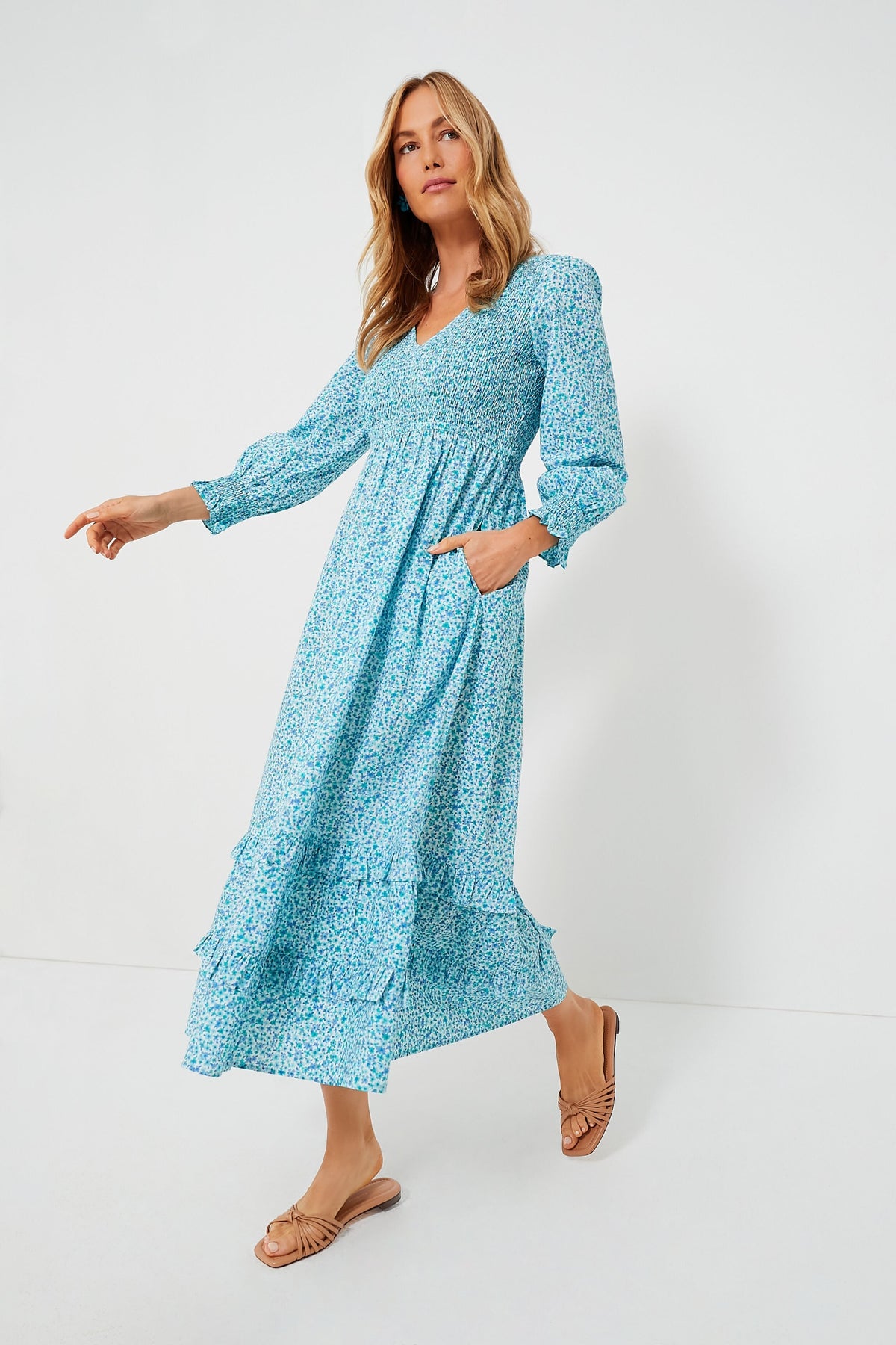 Exclusive Ocean Ditsy Isabel V Neck Dress
