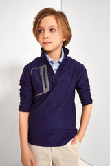 Navy Long Sleeve Knit Jacquard 1/2 Zip Pullover