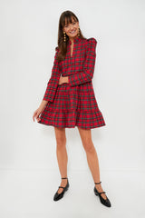 Red Plaid Long Sleeve Tunic Flare Dress