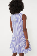 Blue and White Stripe Sleeveless Cotton Poplin Kenzo Dress