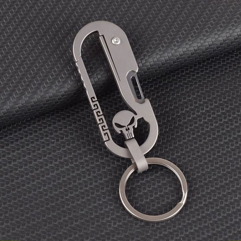 Titanium Skull Carabiner Keychain Folding Pocket Knife