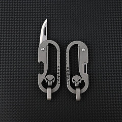 Titanium Skull Carabiner Keychain Folding Pocket Knife