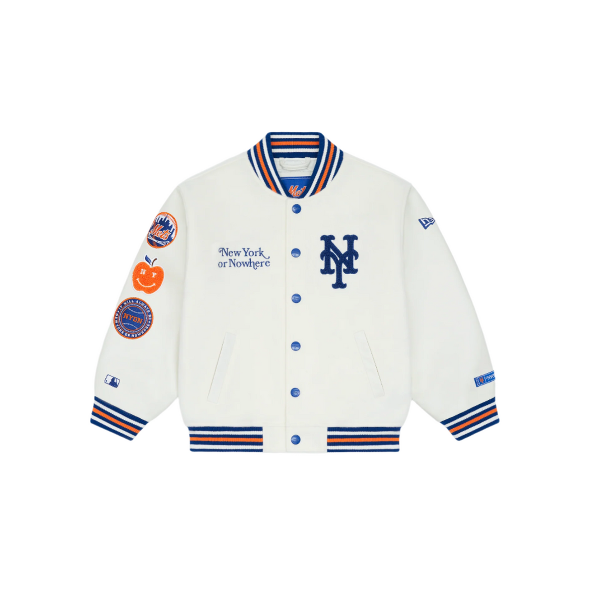 New York or Nowhere x New York Mets Youth Chrome White Motto Varsity Jacket