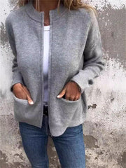Round Neck Zipper Knitted Jacket