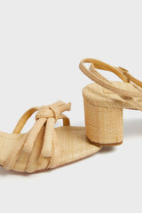 Natural Straw Mikel Mid Heel Bow Sandal