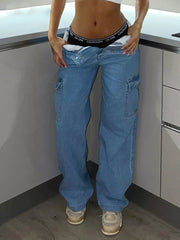 Curve Hugging High Waist Y2K Cargo Jeans