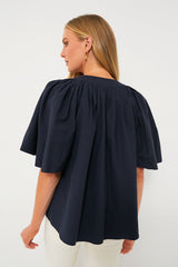 Navy Finley Flutter Sleeve Top