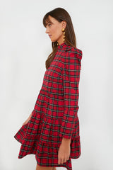 Red Plaid Long Sleeve Tunic Flare Dress