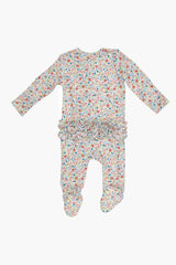 Dainty Floral Ruffle Front Zipper Footie 6-9M