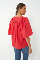 Red Finley Flutter Sleeve Top