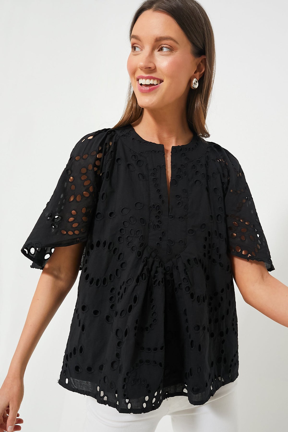 Black Eyelet Finley Flutter Sleeve Top
