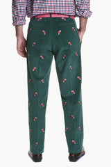 Hunter Green Candy Cane Embroidered Corduroy Pants (32 Inseam)