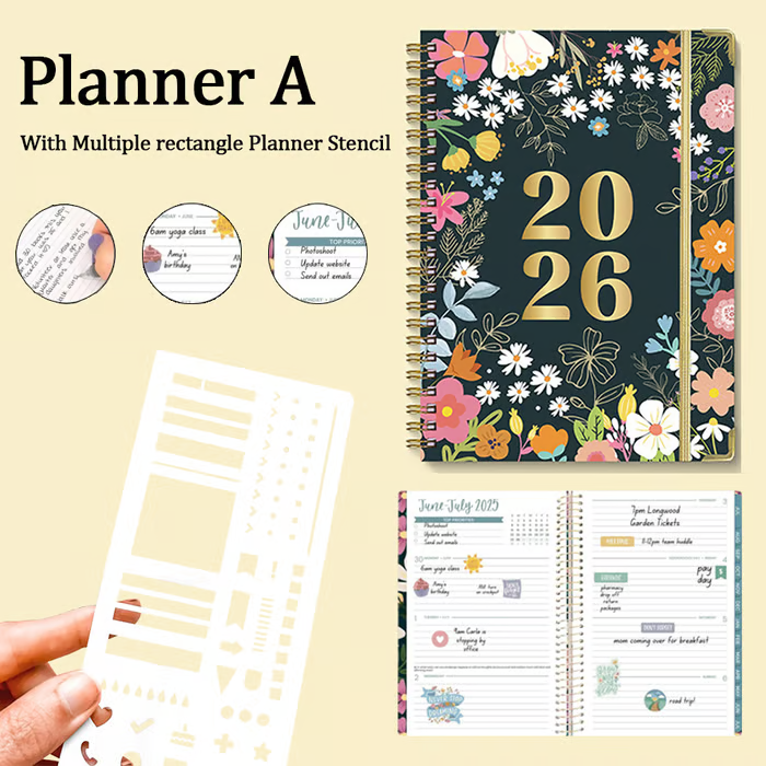 Handmade Calendar Planner Stencil and 2026 Monthly Daily Weekly Study Planner