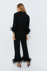 Black Party Pajama Set with Feathers