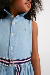 Belted Cotton Chambray Shirtdress