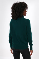 Cyprus Green Cashmere Ribbed Trim Turtleneck