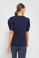 Navy Vesty Puff Sleeve Crewneck