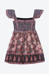 Multi Donna Print Flutter Sleeve Smocked Dress