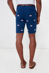 Navy American Flag Embroidered Stretch Twill Cisco Shorts