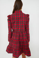 Red Plaid Long Sleeve Tunic Flare Dress