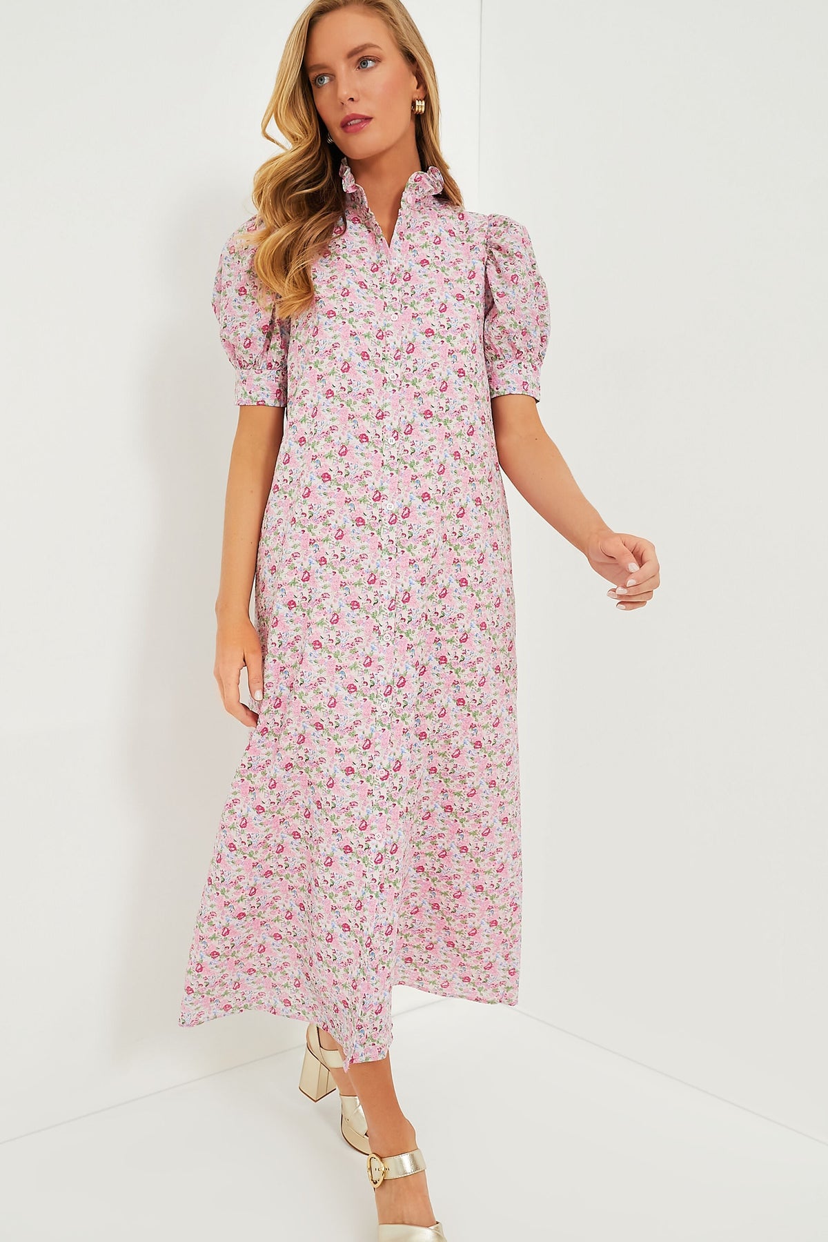 Pink Multi Ruffle Collar Louisa Midi Dress