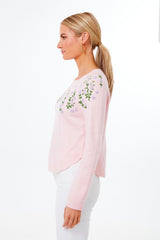 Pink Floral Embroidered Lilah Sweater