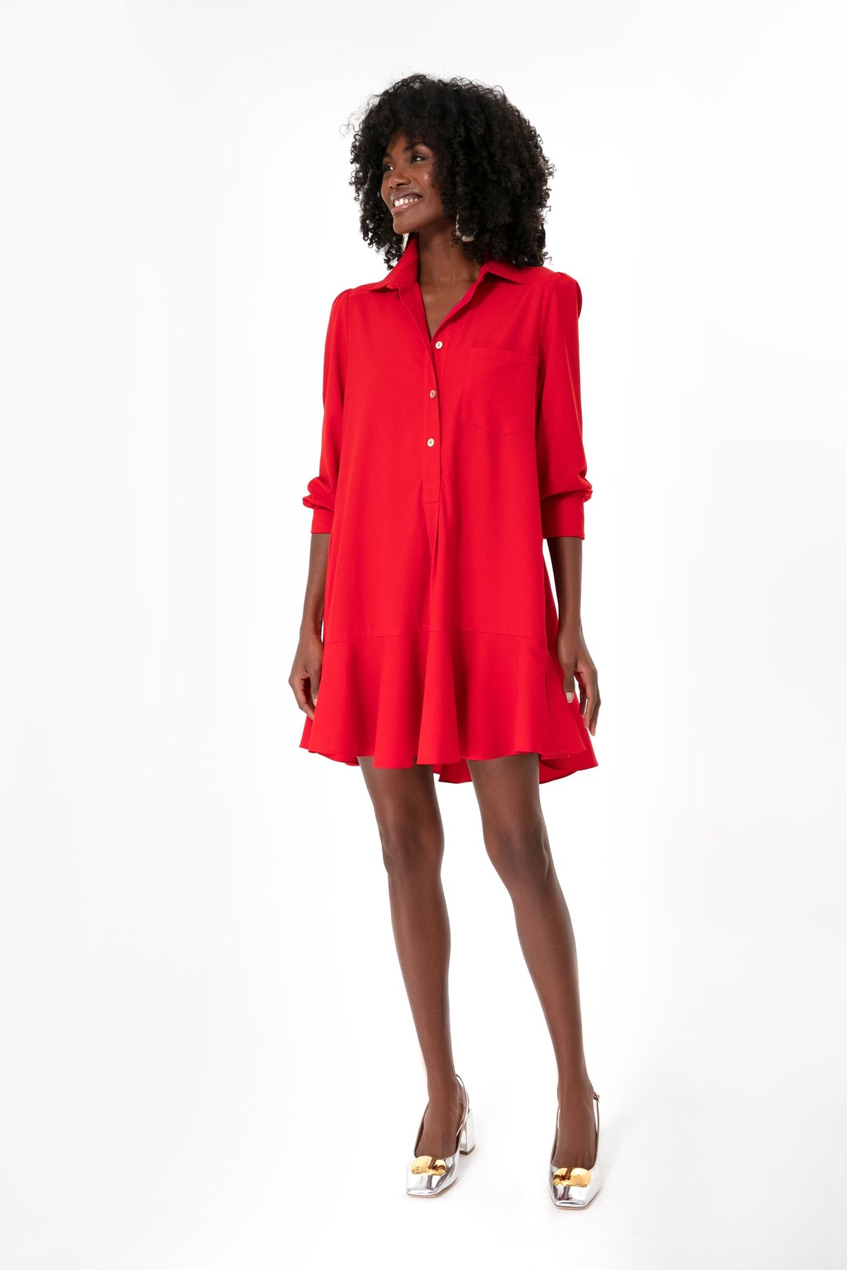 Red Crepe Callahan Shirt Dress