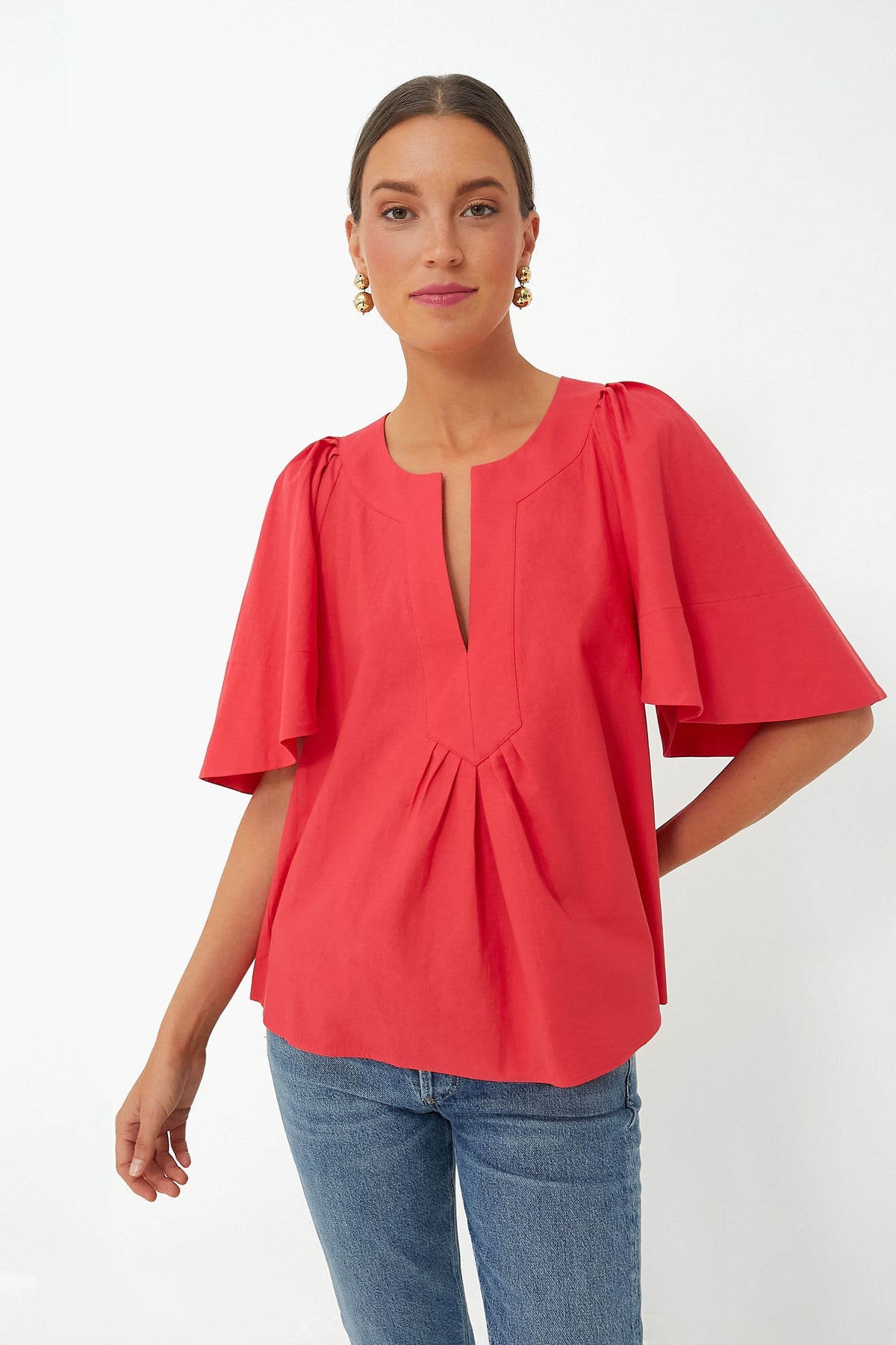 Red Finley Flutter Sleeve Top