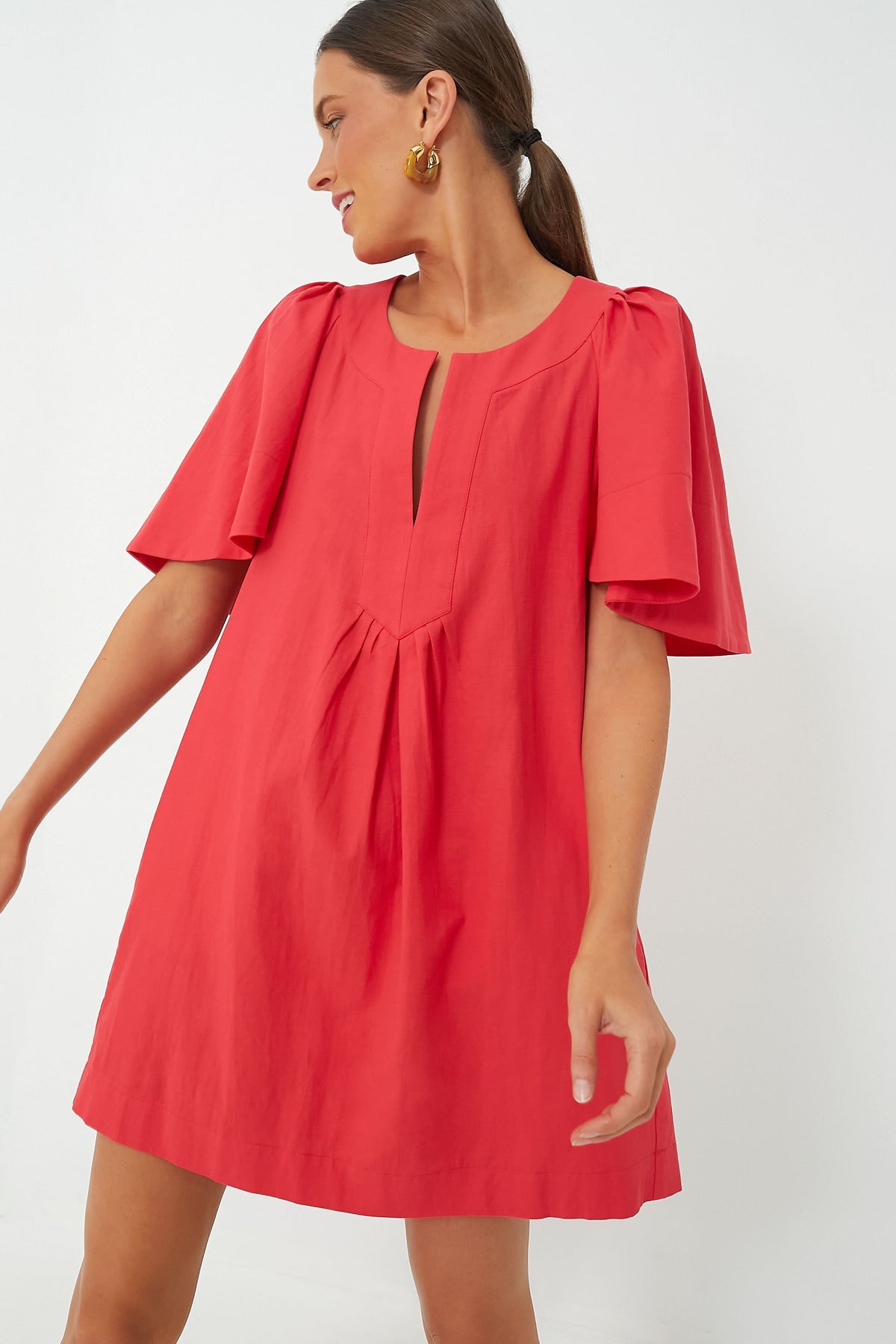 Red Finley Flutter Sleeve Dress