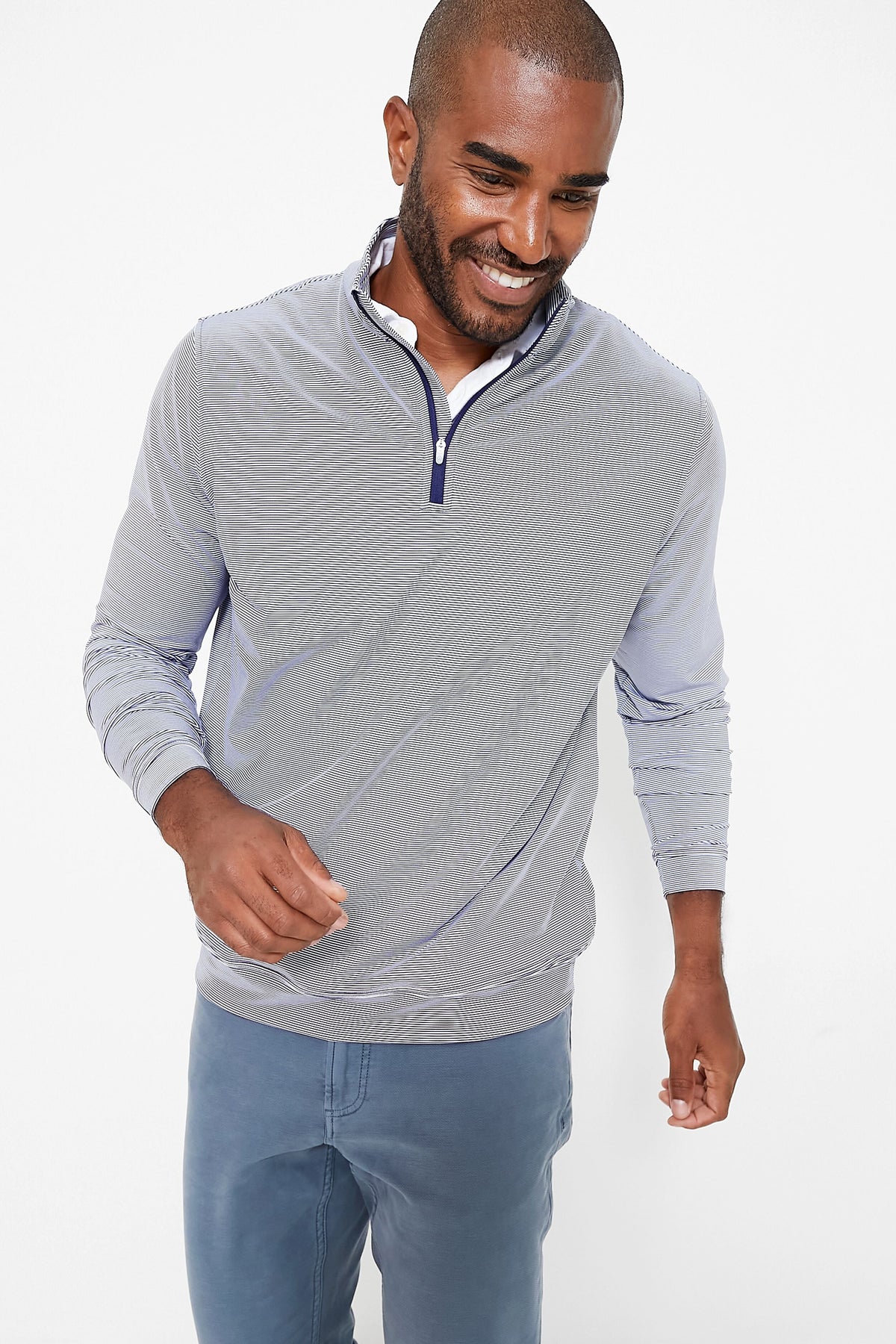 Navy Perth Sugar Stripe Performance Quarter-Zip