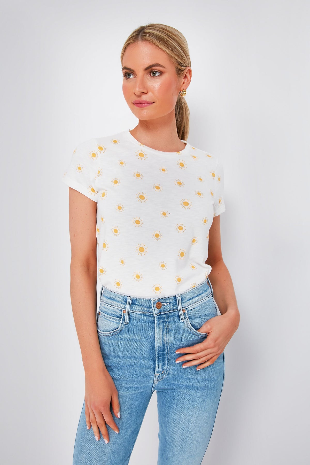 Gold Sun Print Swing Crew Tee