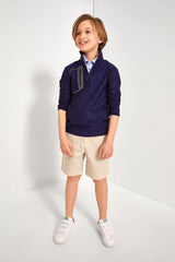 Navy Long Sleeve Knit Jacquard 1/2 Zip Pullover