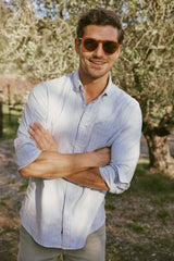 Cloud Chalk Stripe Stretch Oxford Shirt