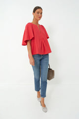 Red Finley Flutter Sleeve Top